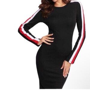 Zara‎ Trafaluc women’s sz S Black Long Sleeve Bodycon Dress ,Red & White Striped